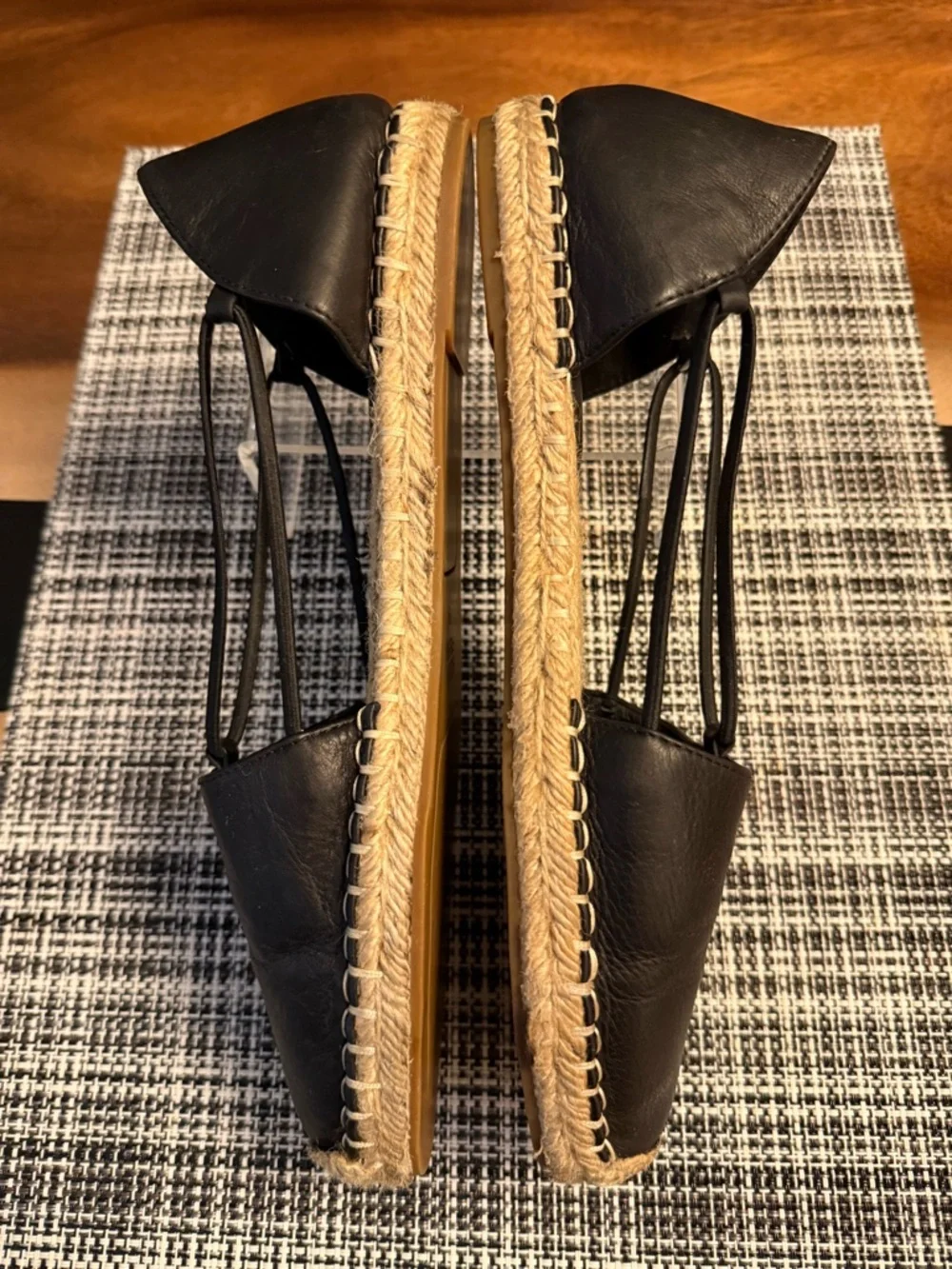 Eileen Fisher Lee Black Leather Espadrille Flats | Size 9 Minimalist Chic